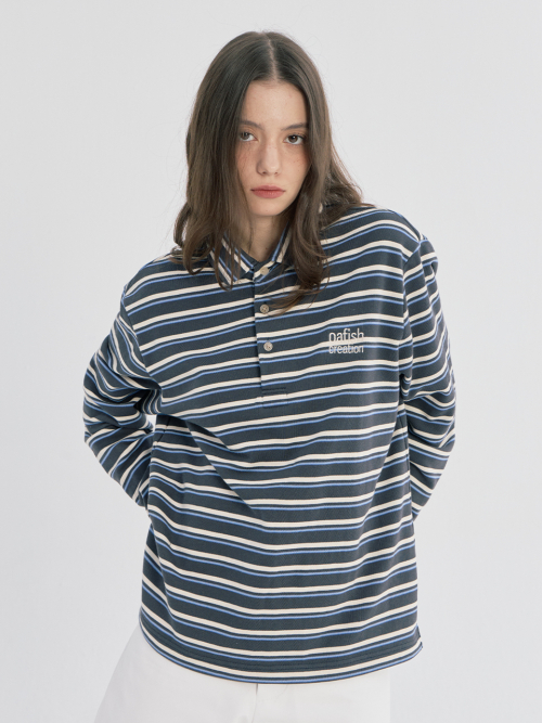 STRIPE PIQUE LONG SLEEVE, серый