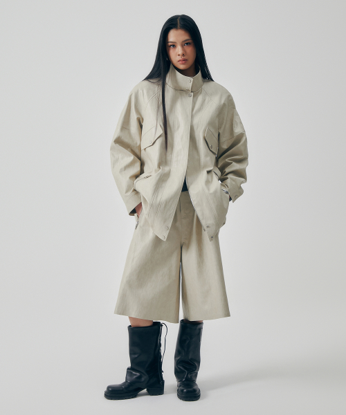 Distressed Leather Set-up Jumper [ бежевый ]