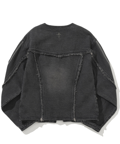 Cut Off Side Line V-Neck Denim куртка - черный