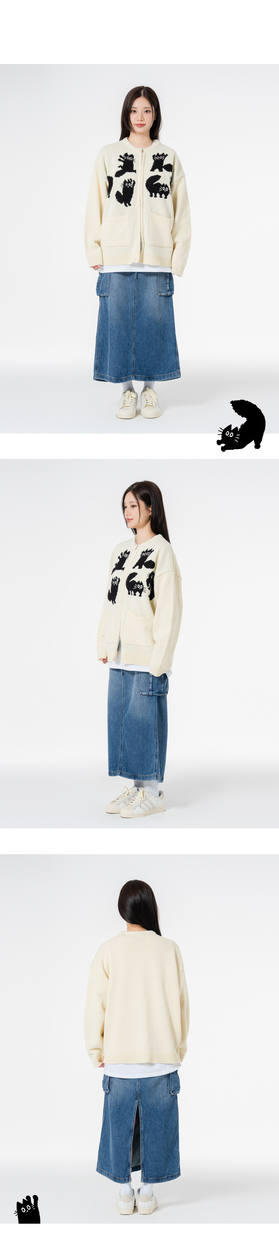 MUSINSA | MOZMOZ Joyful Kitten Two Way Knit Zip-Up Black