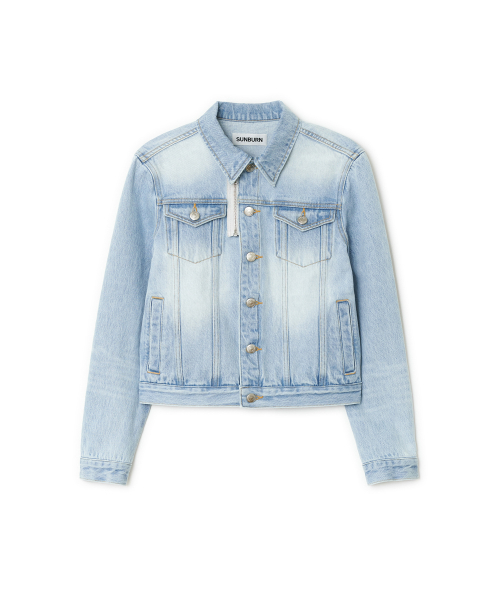 на молнии Denim куртка, LIGHT BLUE