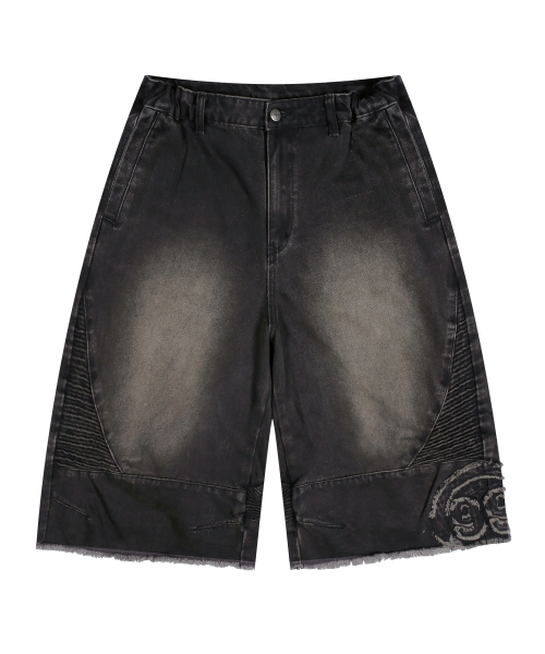 GP115 байкерские вошед деним бермуды (Black)
