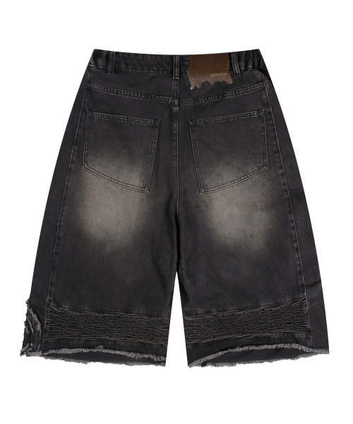 GP115 байкерские вошед деним бермуды (Black)