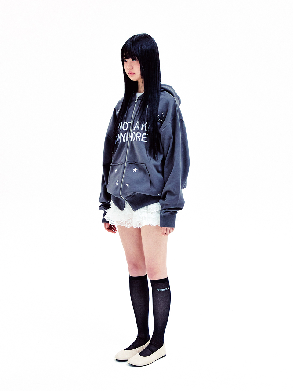 NOT A KID HOOD ZIP-UP CHARCOAL 상세 이미지 3