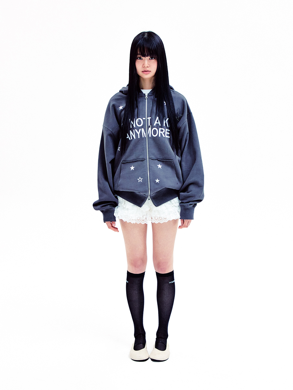 NOT A KID HOOD ZIP-UP CHARCOAL 상세 이미지 2