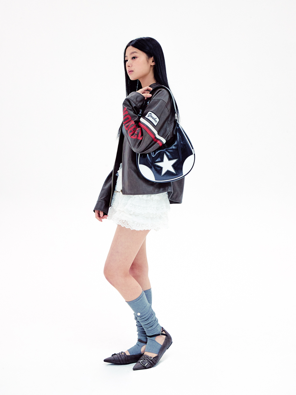 MUSINSA | YOUHEE STAR LEATHER HOBO BAG BLACK