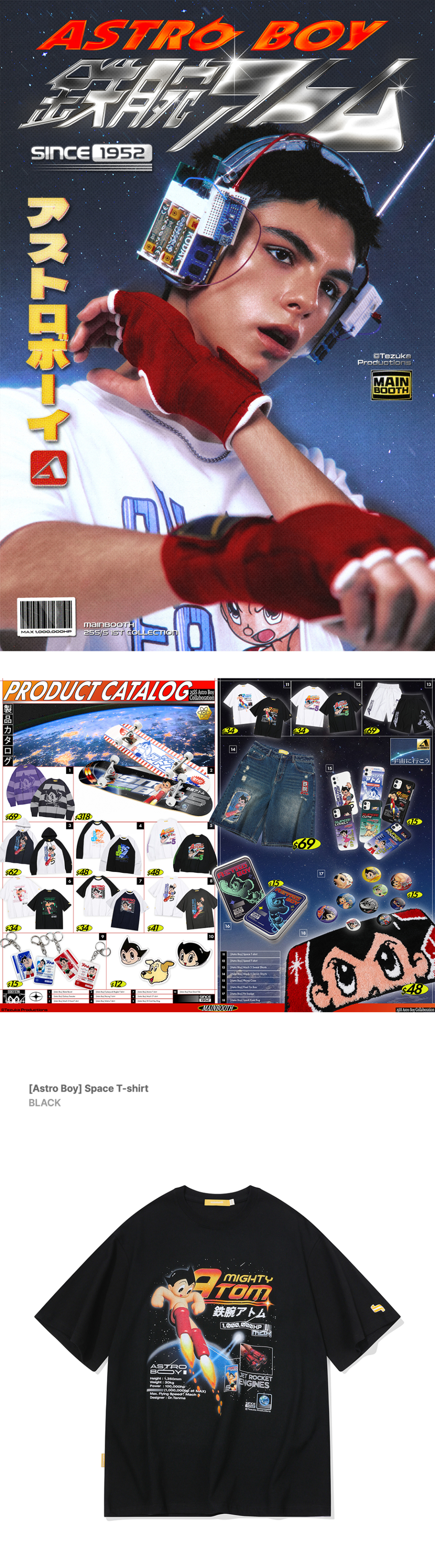 Influencer pick] [Astro Boy] Space T-shirt(BLACK