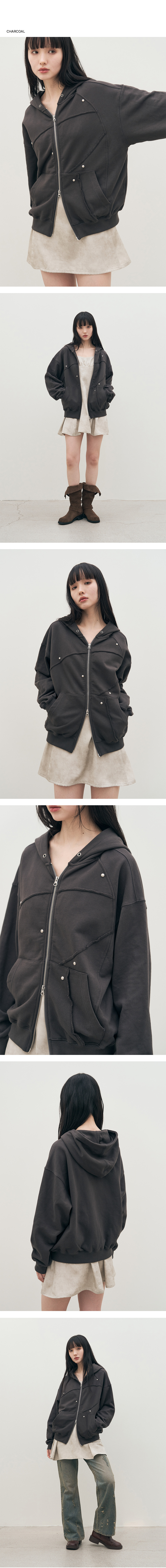 이레귤러 스터드 후드 집업 [charcoal] 상세 이미지 1