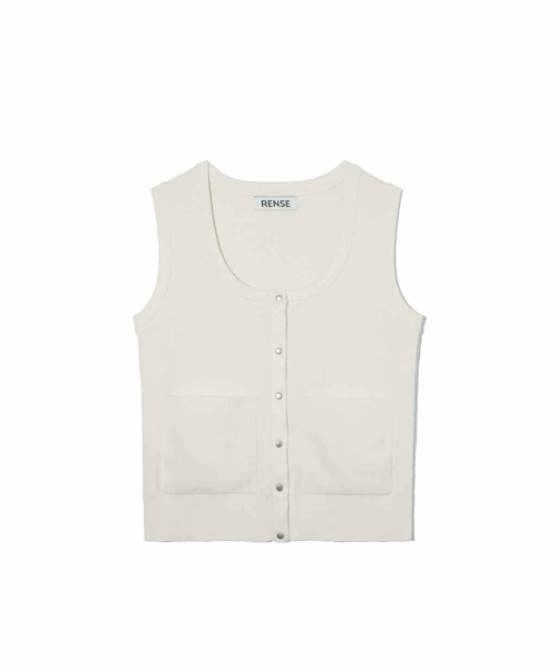 Scoop Neck Rivet Sleeveless Knit Ivory