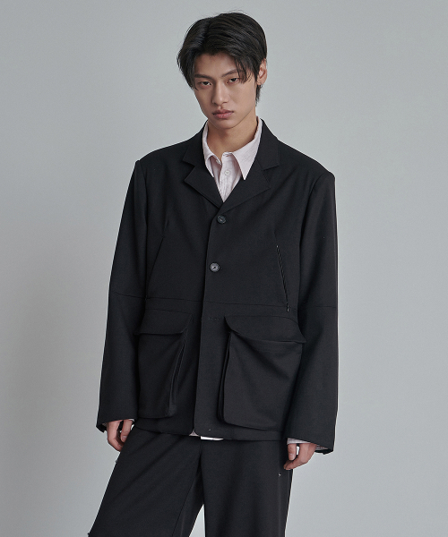 Modular Detachable Cargo 3-Button Jacket Black