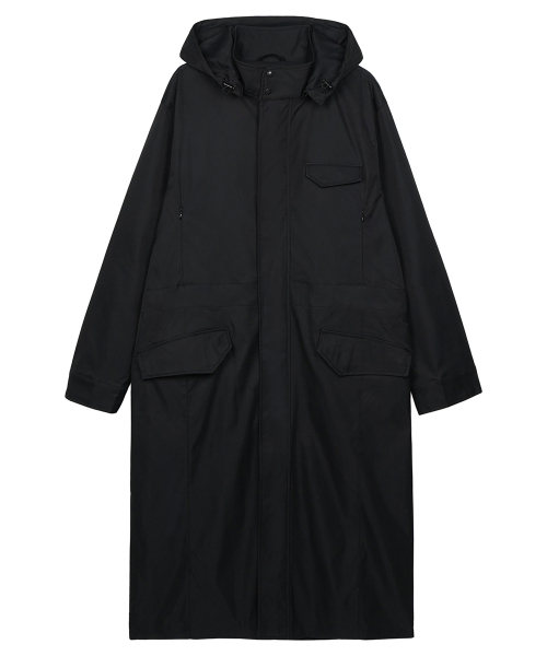 Detachable Hood Long Cover Coat Black