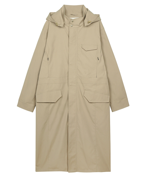 Detachable Hood Long Cover Coat Beige