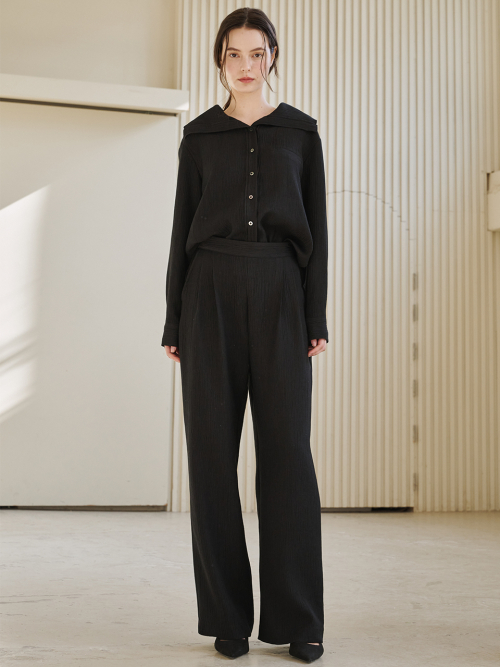 Wrinkle Wide Banding Pants - Black