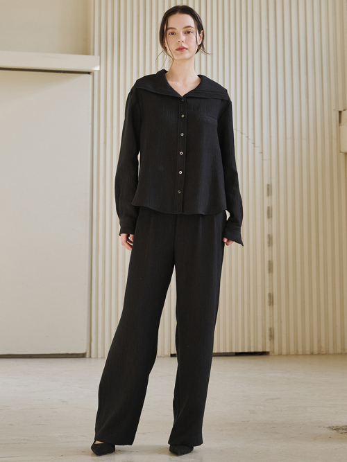 Wrinkle Wide Banding Pants - Black