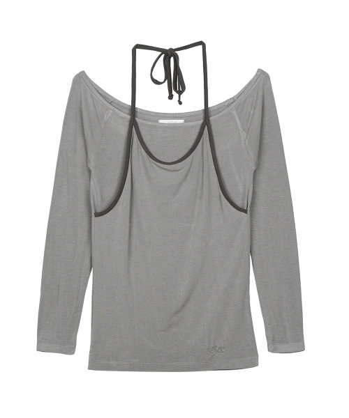 Veil Off Layered Long Sleeve Grey