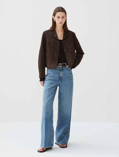 Italian suede Three Button JK_Dark Brown