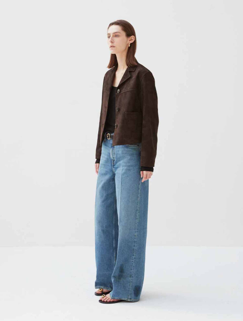 Italian suede Three Button JK_Dark Brown