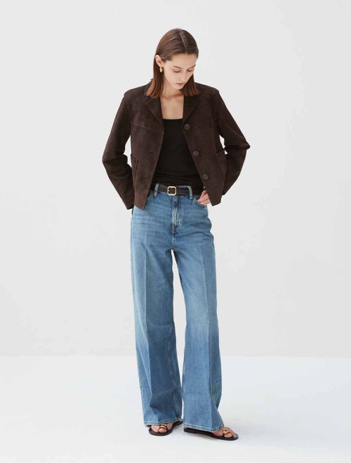 Italian suede Three Button JK_Dark Brown