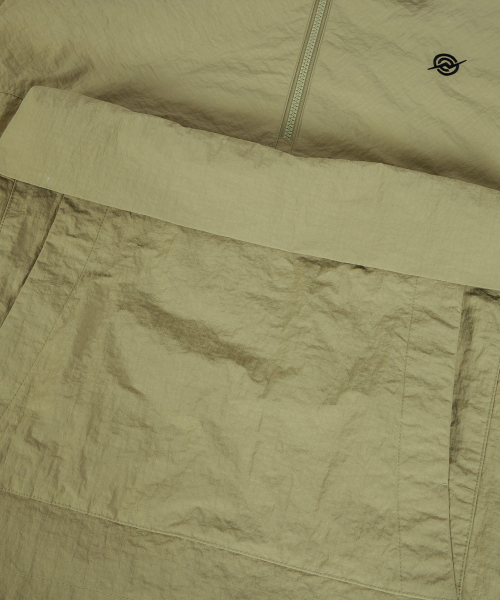 Nylon Taslan Half Zip-Up Anorak Jacket - KHAKI