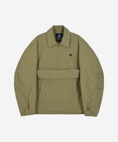 Nylon Taslan Half Zip-Up Anorak Jacket - KHAKI
