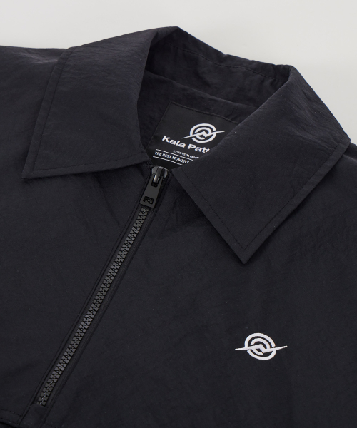 Nylon Taslan Half Zip-Up Anorak Jacket - BLACK