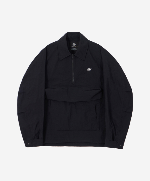 Nylon Taslan Half Zip-Up Anorak Jacket - BLACK