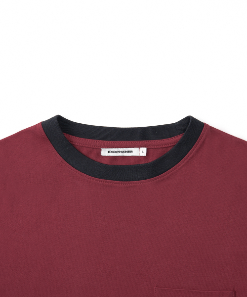 Футболка-рингер с карманом (DARK RED)