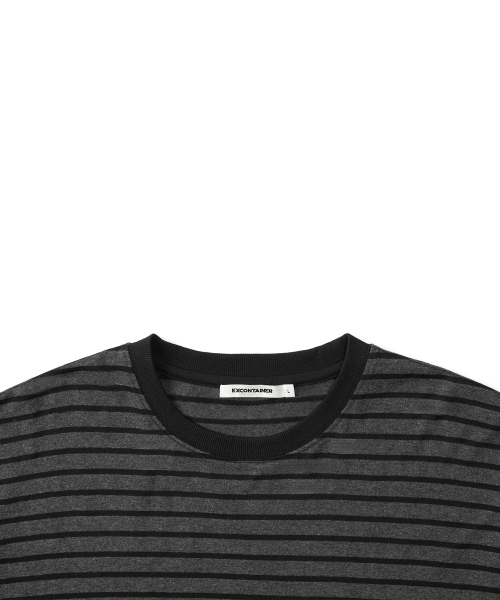 RIBBED STRIPE HALF RINGER T-SHIRTS (CHARCOAL GREY)