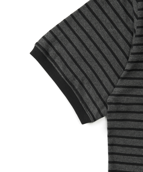 RIBBED STRIPE HALF RINGER T-SHIRTS (CHARCOAL GREY)