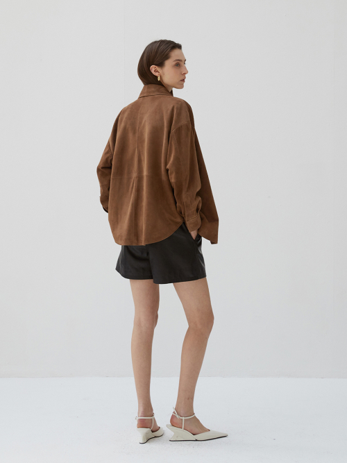 Italian suede Overfit Shirt JK_Mocha Mousse