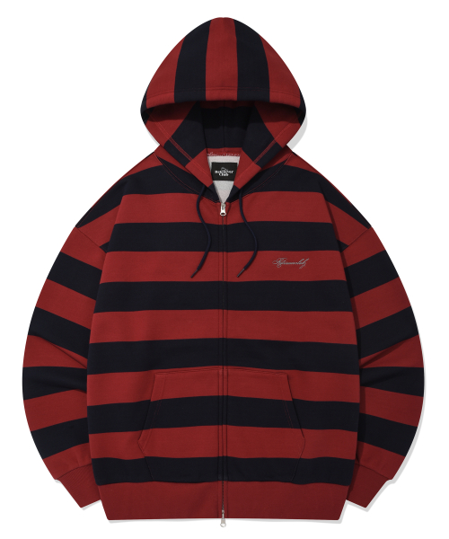 BOLD STRIPE HOOD ZIP UP [RED]