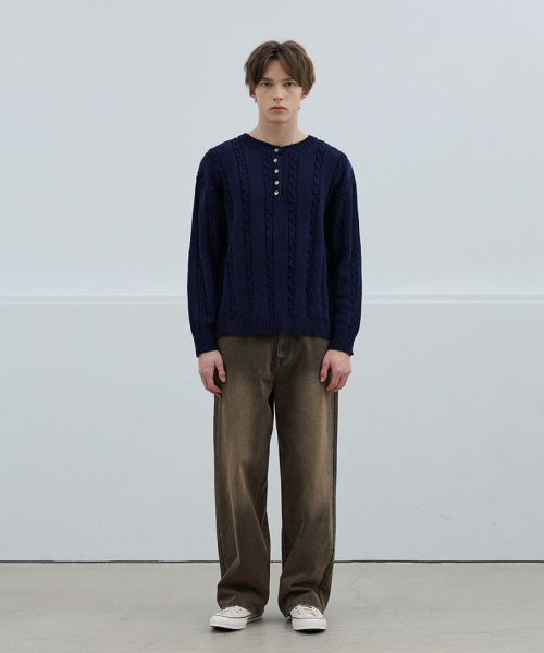 Mild хенли круглый вязаный лонгслив [Navy]