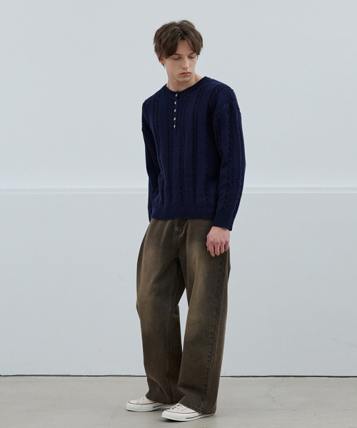 Mild хенли круглый вязаный лонгслив [Navy]