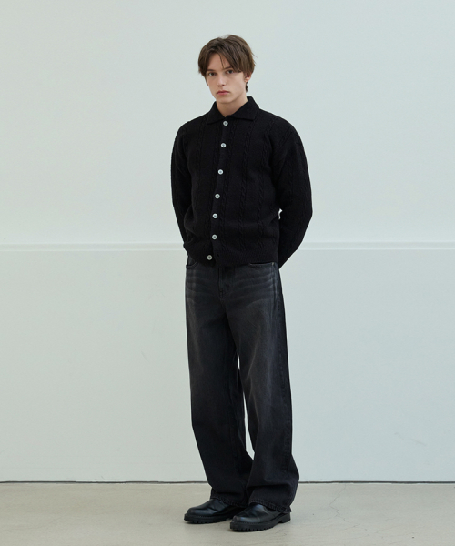 Soft косичка воротник вязаный кардиган [Black]