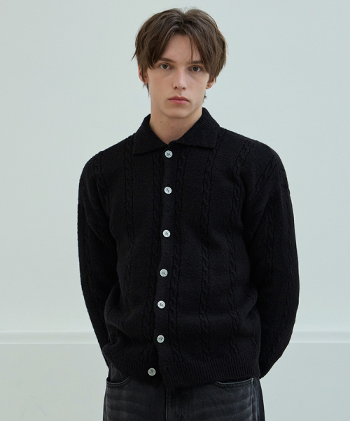 Soft косичка воротник вязаный кардиган [Black]