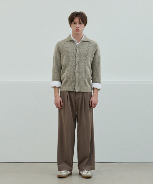 Мягкий вязаный кардиган с косами и воротником Beige