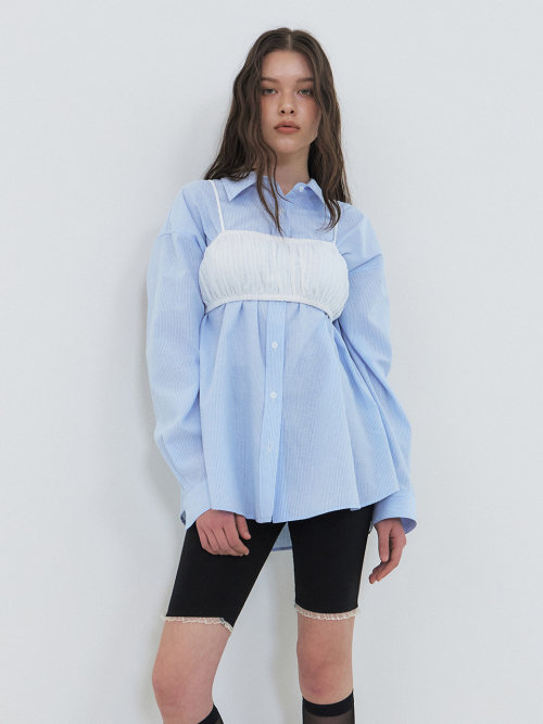 Wave Shirring Bustier, White