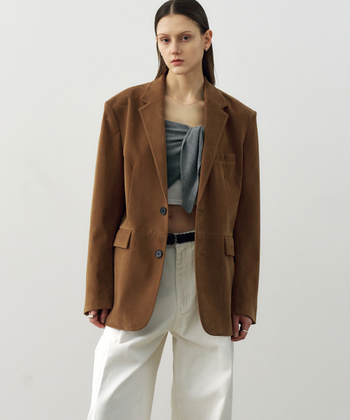 Замшевый tailored жакет (Brown)