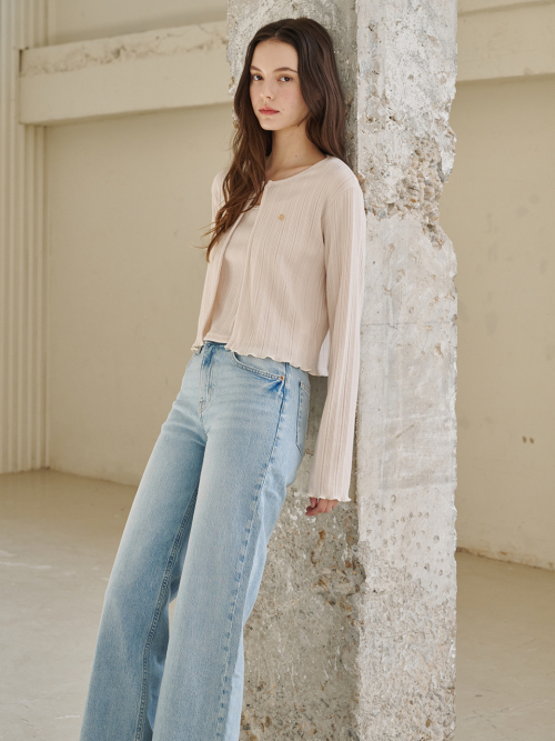 Button Cardigan Sleeveless Set - Light Beige