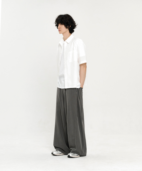 Multi-tuck широкие слаксы [Grey Stripe]