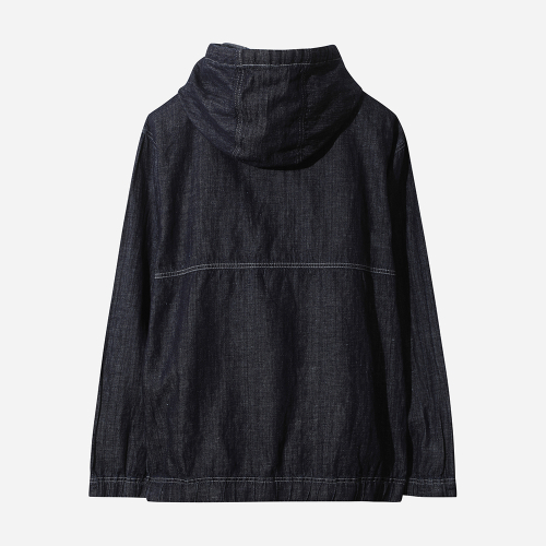 Джинсовый льняной анорак с капюшоном (Dark Indigo)