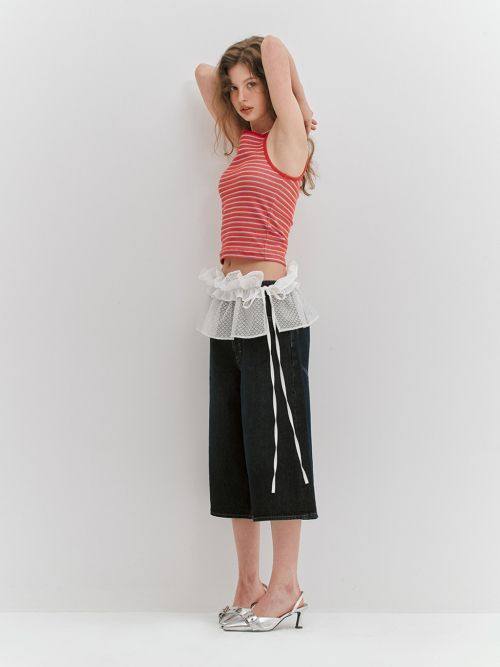 MIXED STRIPE RIBBED SLEEVELESS - RED