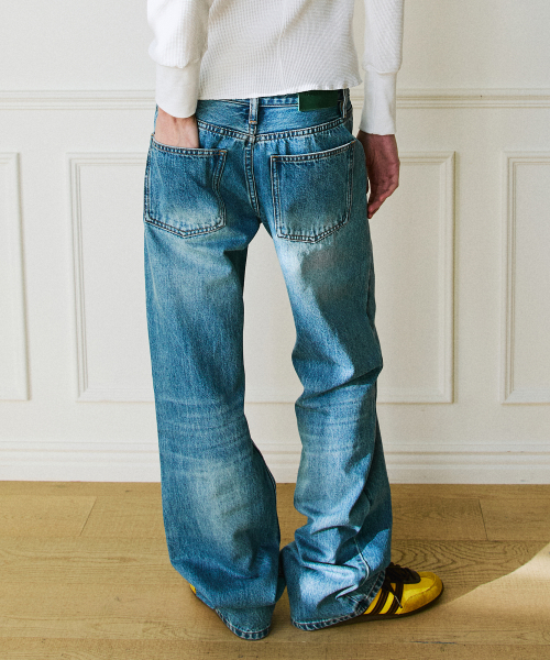 Wide Denim Pants (Medium blue)