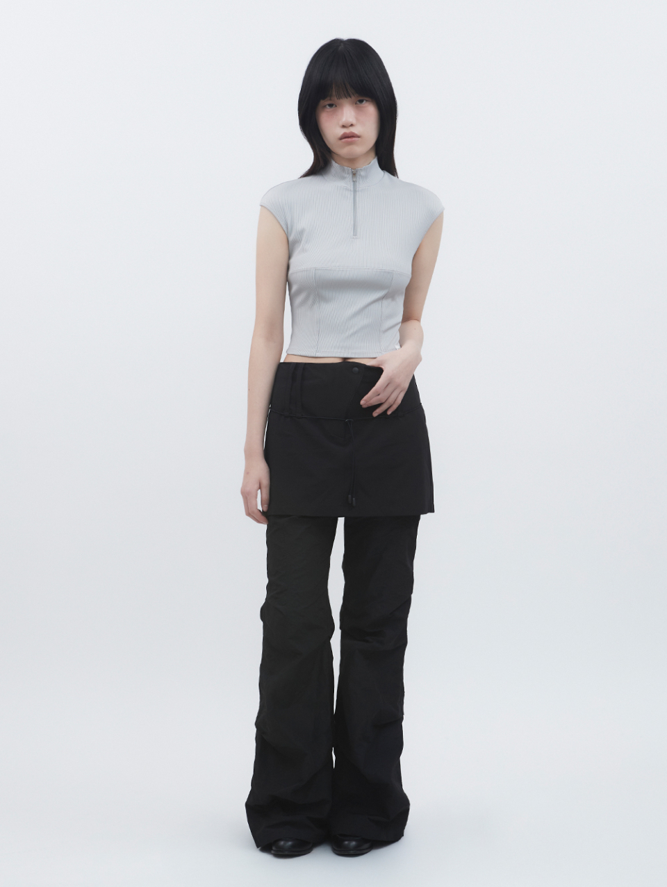 MUSINSA | TUOMIO STRING BELTED SKIRT PANTS [BLACK]