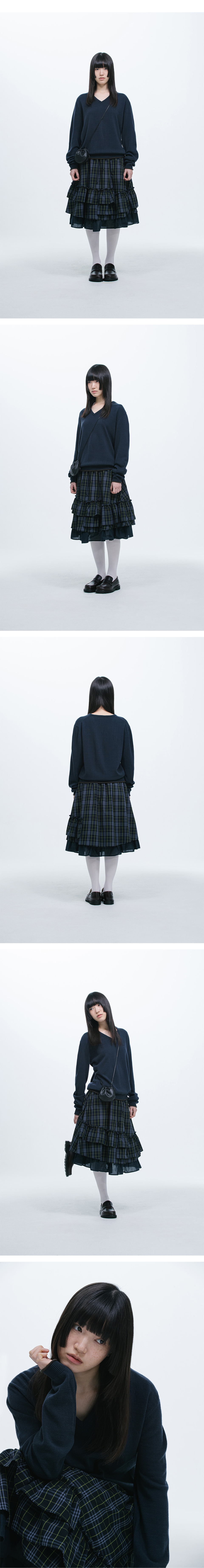 韓国商品/OHESHIO CHECK FRILL MIDI SKIRT MUSINSA公式 | OHESHIO CHECK FRILL MIDI SKIRT, NAVY
