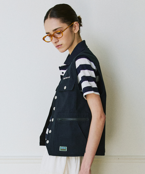 Cotton Pocket Vest (Navy)