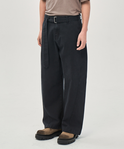 Вошед изогнутые belt брюки (Black)
