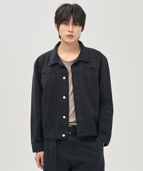 WASHED CROP TRUCKER JACKET (BLACK)