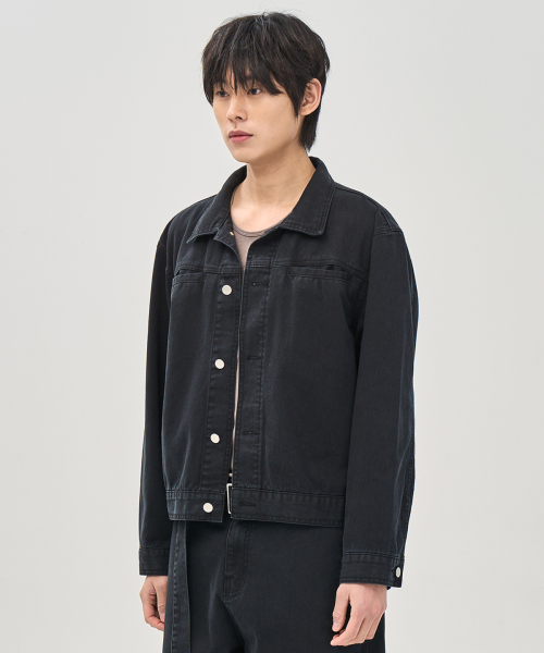 WASHED CROP TRUCKER JACKET (BLACK)