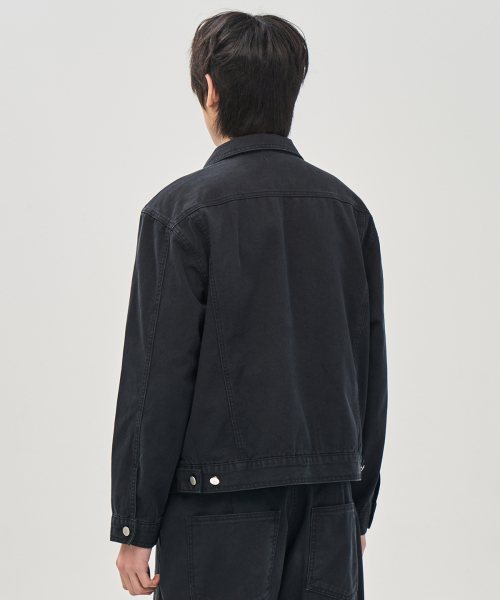 WASHED CROP TRUCKER JACKET (BLACK)